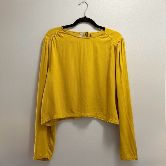 Oak + Fort Mustard Yellow Blouse Size L Flowy Relaxed Minimalist Long Sleeve Top - Picture 3 of 11